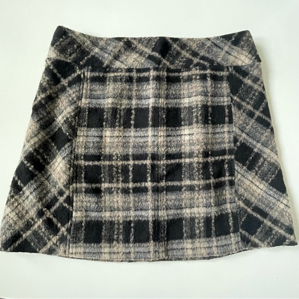 Free People Black and Cream Plaid Mini Skirt